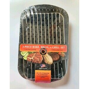 3 piece multiuse set. Enameled steel bake, broiler pan, and grill with rack. Ver